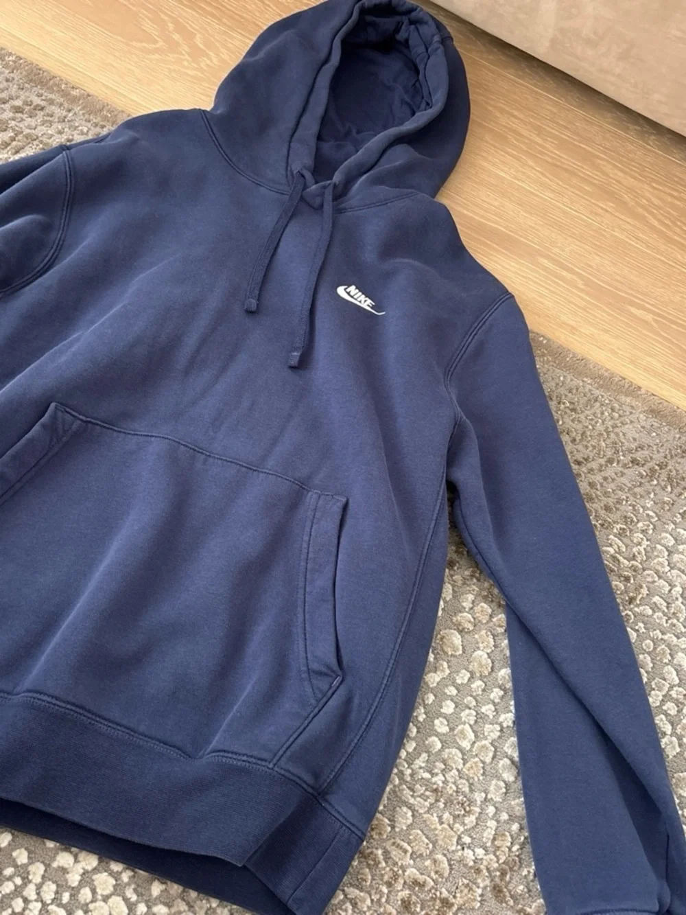 Nike Women's Navy Blue Pullover Hoodie with Small Swoosh